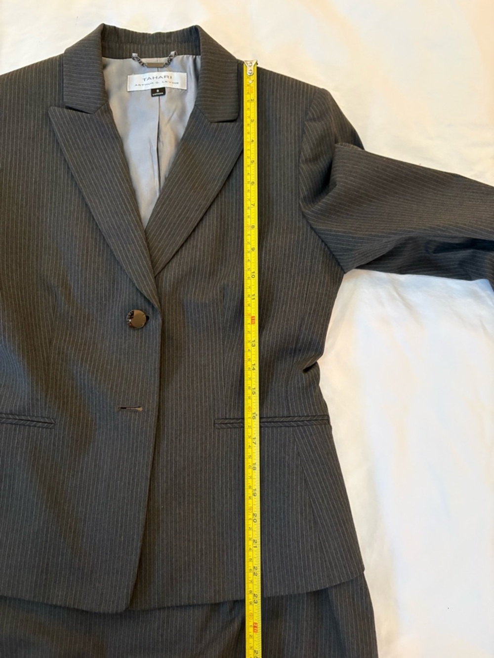 Tahari Classic Women's Charcoal Pinstripe Blazer & Skirt Set - Picture 6 of 15